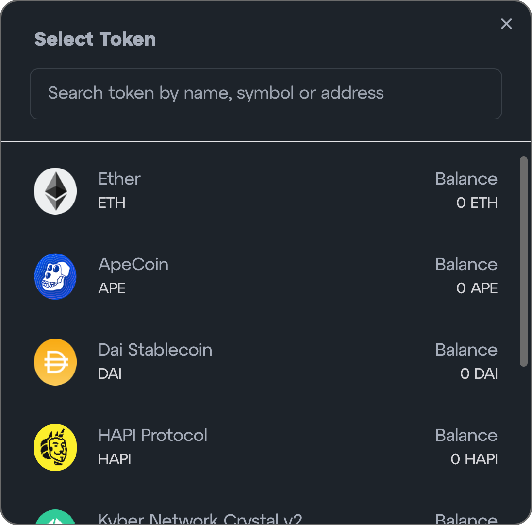 Linea bridge select token list